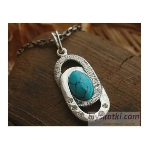 Sardynia - srebrny wisiorek z turkusem i kryształkami, kolor szary