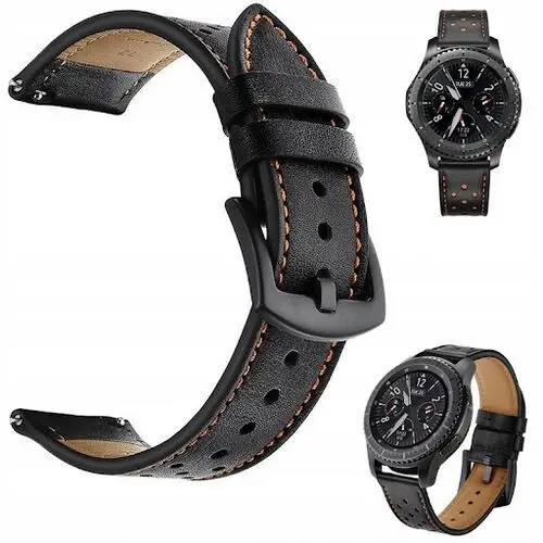 Skórzany Pasek 20MM Do Zegarka Smartwatcha +2 Piny, kolor czarny