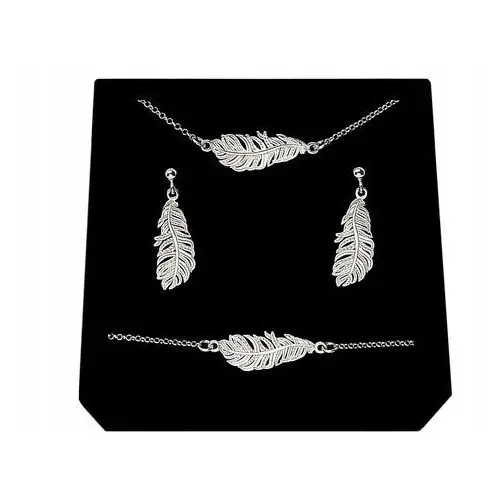 Srebrny Komplet Biżuterii Pióro Piórko srebro 925, kolor szary