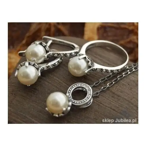Srebrny komplet perla z kryszt swarovskiego ALLI, kolor biały
