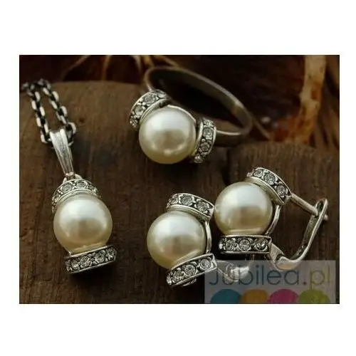 Srebrny komplet perły i kryształy CANNES, kolor szary