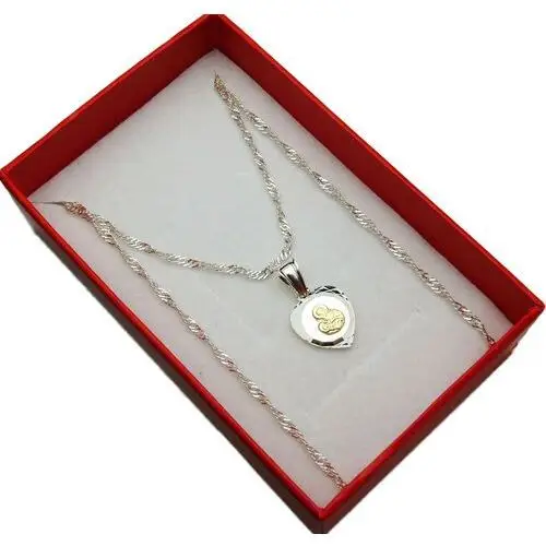Srebrny Łańcuszek z Medalikiem w kształcie serca, kolor szary