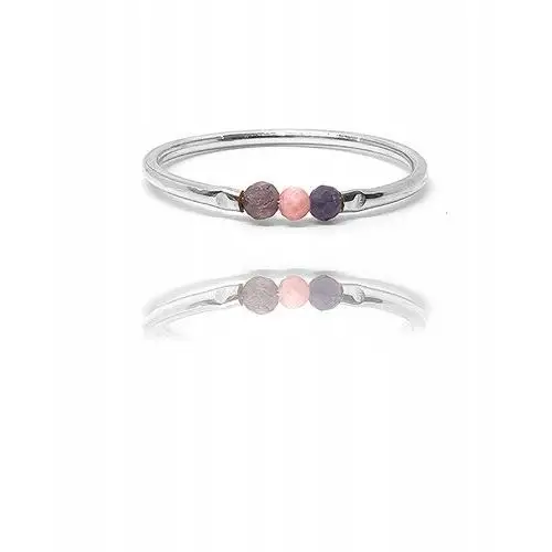 Srebrny pierścionek z ametystem, opalem różowym i szafirem ze srebra 925, kolor fioletowy