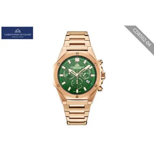 Stylowy zegarek męski o klasycznym wyglądzie Christophe Duchamp - CD8502-04 Różowe złoto-zielony