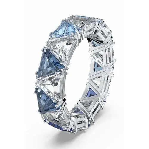 Pierścionek koktajlowy millenia, kryształy w szlifie trójkątnym, niebieski, powłoka z rodu Swarovski