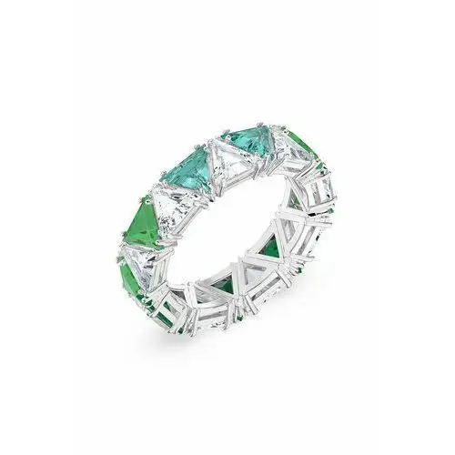 Pierścionek koktajlowy Millenia, Kryształy w szlifie trójkątnym, Zielony, Powłoka z rodu, kolor zielony