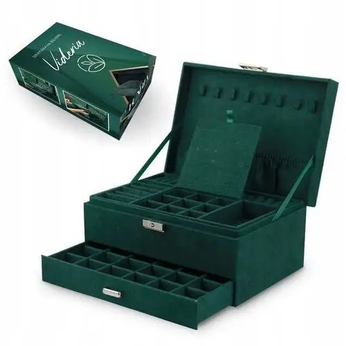 Szkatułka na biżuterię kuferek etui organizer butelkowa zieleń pudełko