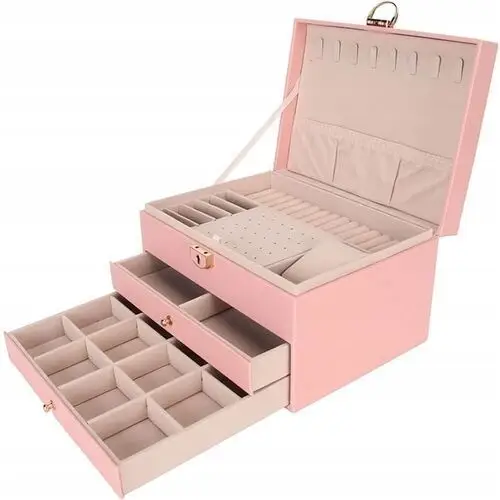 Szkatułka Na Biżuterię Kuferek Pudełko Organizer Duży Różowy
