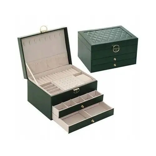 Szkatułka Na Biżuterię Kuferek Pudełko Organizer Duży Zielony