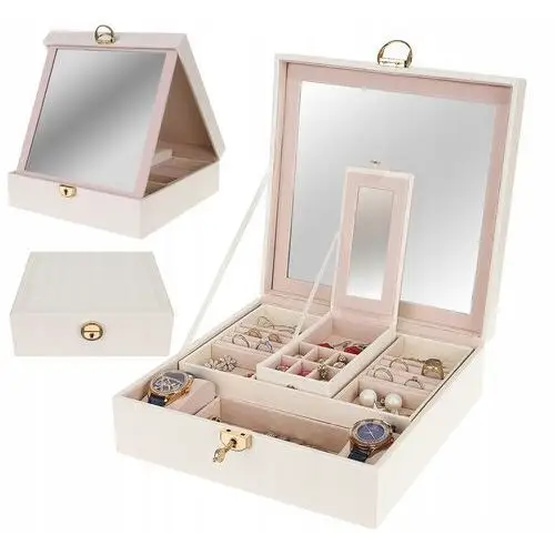 Szkatułka Organizer Pojemne Pudełko Kuferek na Biżuterię Zegarki