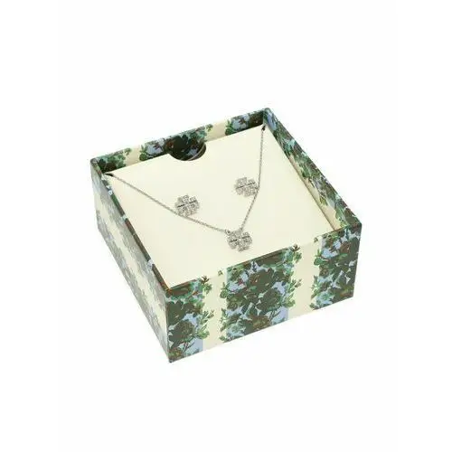 Tory Burch Zestaw naszyjnik i kolczyki Kira Pave Pendant And Stud Earring Set 145510 Srebrny, kolor szary