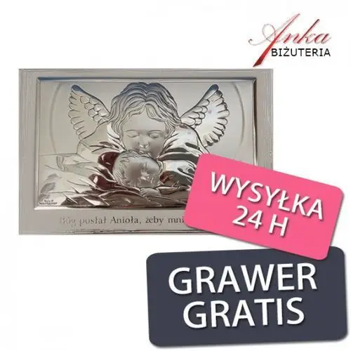 Valenti & co Ankabizuteria.pl obrazek srebrny aniołek nad dzieckiem 13,5 cm 9 cm na białym
