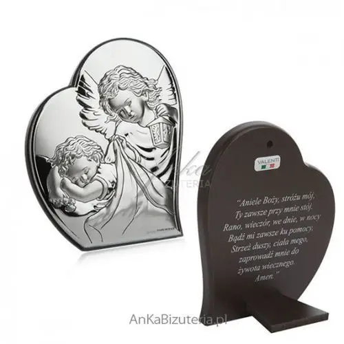 Ankabizuteria.pl obrazek srebrny aniołek w sercu 9 cm10,7cm modlitwa "aniele boży.." Valenti & co