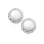 Delikatne rodowane okrągłe srebrne kolczyki perły perełki cyrkonie srebro 925 Sklep