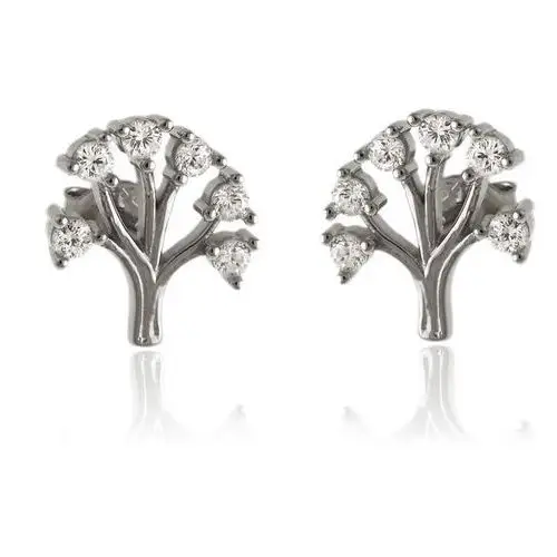 Delikatne rodowane srebrne kolczyki celebrytki drzewko drzewo życia tree białe cyrkonie srebro 925, kolor szary