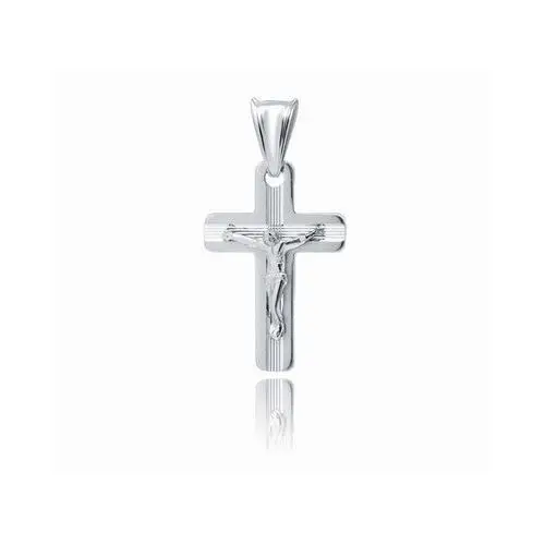 Delikatny rodowany srebrny diamentowany krzyżyk krzyż z wizerunkiem Chrystusa srebro 925 KD155