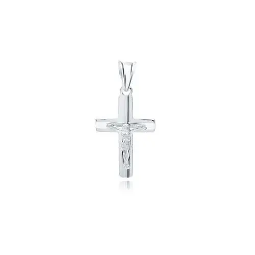 Delikatny rodowany srebrny krzyżyk krzyż z wizerunkiem Chrystusa diamentowany wzór srebro 925 K0230R