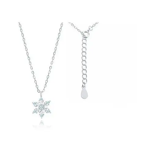 Delikatny rodowany srebrny naszyjnik gwiazd płatek śniegu śnieżynka błękitne cyrkonie srebro 925, kolor niebieski
