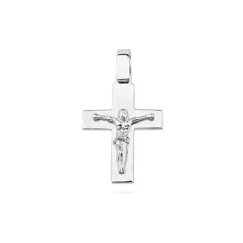 Elegancki duży rodowany srebrny gładki krzyżyk krzyż z wizerunkiem Chrystusa srebro 925, kolor szary