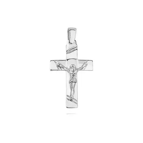 Valerio.pl Elegancki duży rodowany srebrny krzyżyk krzyż z wizerunkiem chrystusa srebro 925 ks0172c