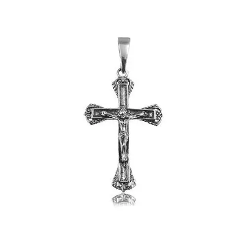 Elegancki oksydowany srebrny wisior duży dwustronny krzyż na gruby łańcuch z wizerunkiem Chrystusa srebro 925 PT_K198