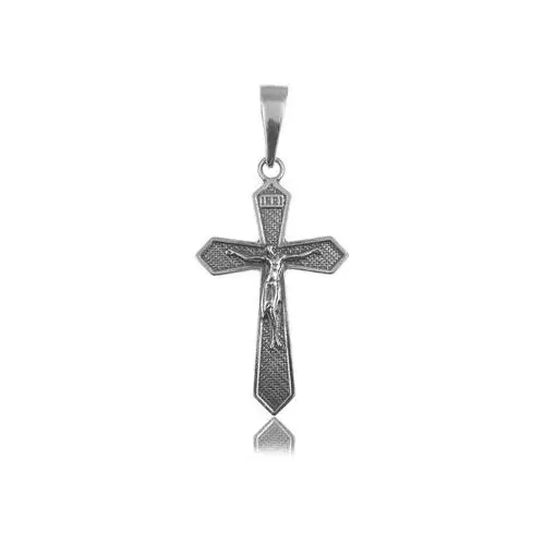 Elegancki oksydowany srebrny wisior duży dwustronny krzyż na gruby łańcuch z wizerunkiem Chrystusa srebro 925, kolor szary