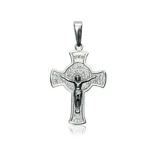Elegancki oksydowany srebrny wisior duży krzyż krzyżyk na gruby łańcuch z wizerunkiem chrystusa srebro 925 Valerio.pl
