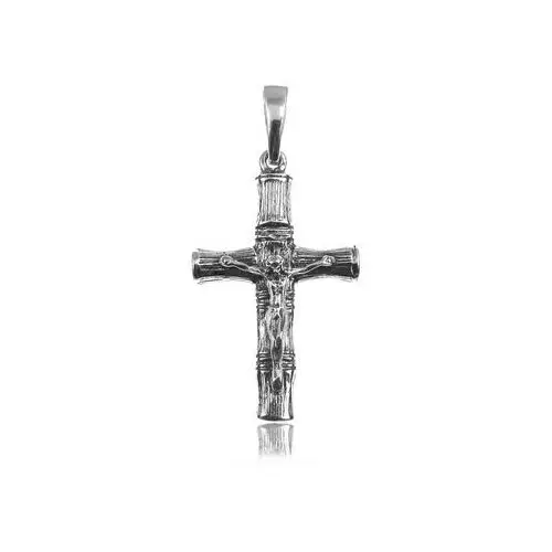 Elegancki oksydowany srebrny wisior duży krzyż na gruby łańcuch z wizerunkiem Chrystusa srebro 925, kolor szary