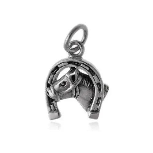 Elegancki oksydowany srebrny wisior koń konik kucyk srebro 925 W0512, kolor szary
