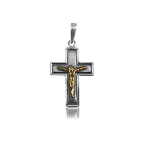 Elegancki oksydowany srebrny wisior krzyż krzyżk z wizerunkiem Chrystusa srebro 925 PT_K191, kolor szary