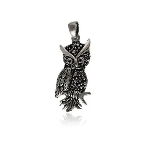 Elegancki oksydowany srebrny wisior wisiorek sowa sówka owl ptak bird srebro 925 W0466
