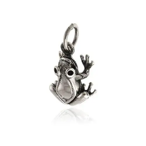 Elegancki oksydowany srebrny wisior wisiorek żaba żabka frog srebro 925, kolor szary