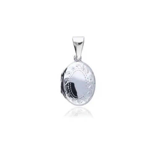 Elegancki owalny otwierany srebrny wisior sekretnik z grawerowanym wzorem srebro 925, kolor szary