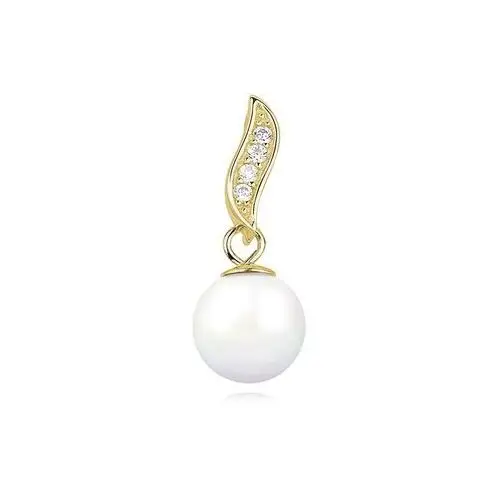 Elegancki pozłacany srebrny wisior wisiorek perła perełka białe cyrkonie srebro 925