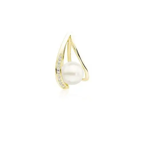 Elegancki pozłacany srebrny wisior wisiorek perła perełka białe cyrkonie srebro 925 Z1595CG_W, kolor biały