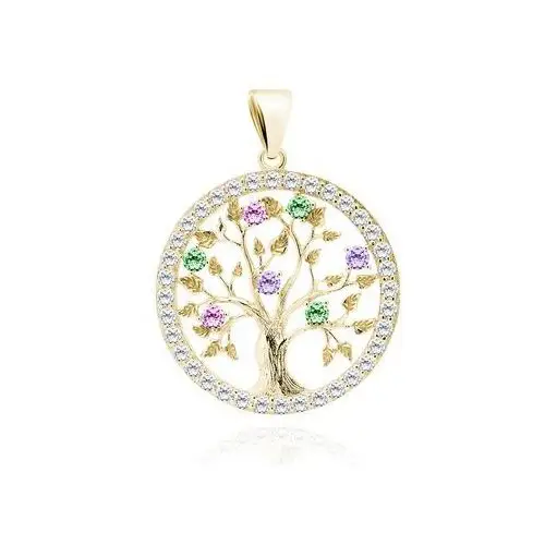 Elegancki pozłacany srebrny wisiorek drzewo życia tree of life kolorowe cyrkonie srebro 925, kolor szary