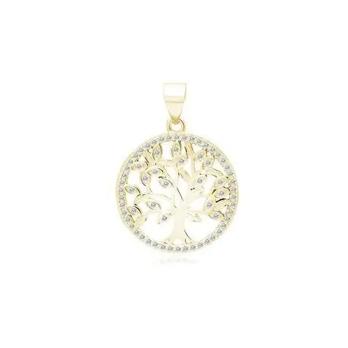 Elegancki pozłacany srebrny wisiorek drzewo życia tree of life białe cyrkonie srebro 925, kolor szary