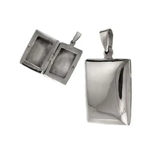 Elegancki srebrny otwierany wisiorek puzderko gładki prostokąt połysk srebro 925 W0403, kolor szary