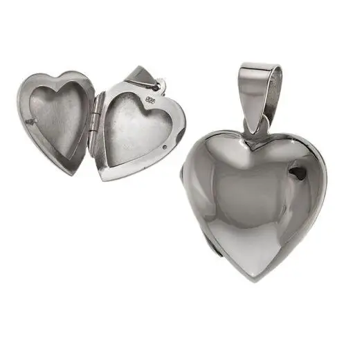 Elegancki srebrny otwierany wisiorek puzderko gładkie serce serduszko heart połysk srebro 925, kolor szary