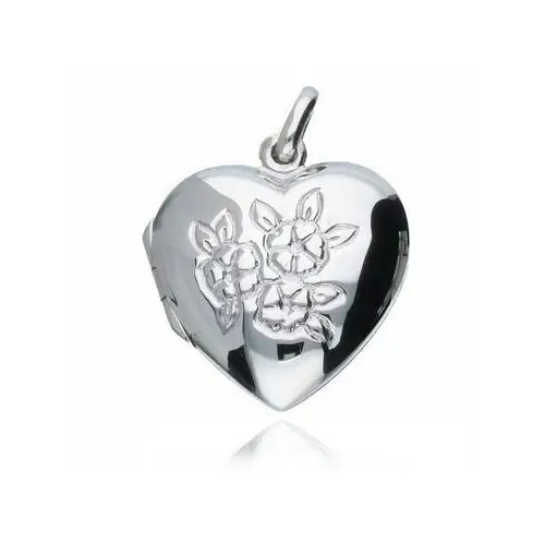Elegancki srebrny otwierany wisiorek puzderko serce serduszko kwiaty flowers srebro 925