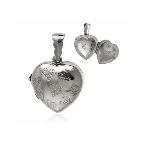 Elegancki srebrny otwierany wisiorek puzderko serce serduszko wzorek wzór srebro 925, kolor szary