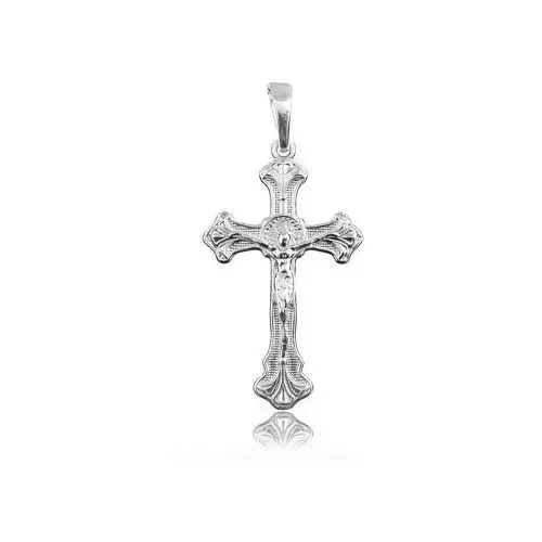 Elegancki srebrny wisior duży krzyż na gruby łańcuch z wizerunkiem Chrystusa srebro 925, kolor szary