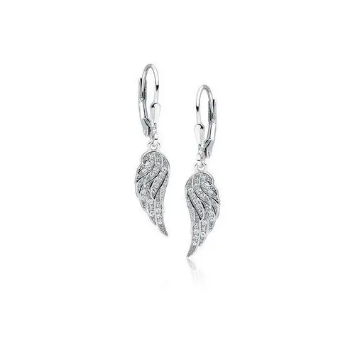 Eleganckie rodowane wiszące srebrne kolczyki celebrytka skrzydła skrzydełka wings cyrkonie srebro 925, kolor szary