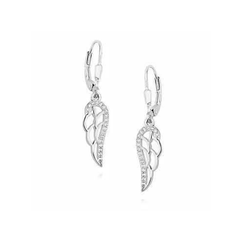 Eleganckie rodowane wiszące srebrne kolczyki celebrytka skrzydła skrzydełka wings cyrkonie srebro 925, kolor szary