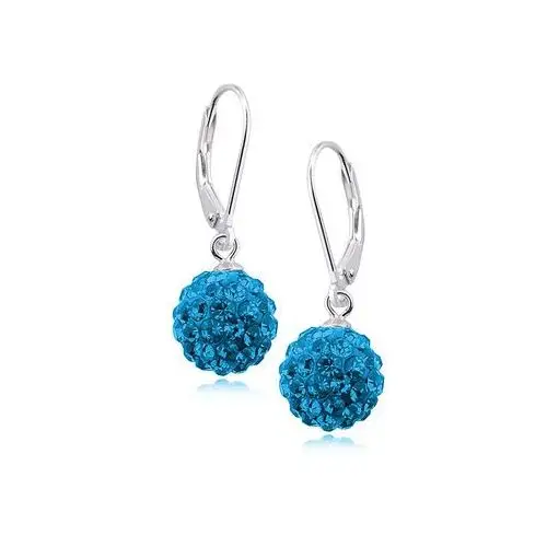 Eleganckie wiszące kolczyki kuleczki capri blue Swarovski 10mm shamballa srebro 925