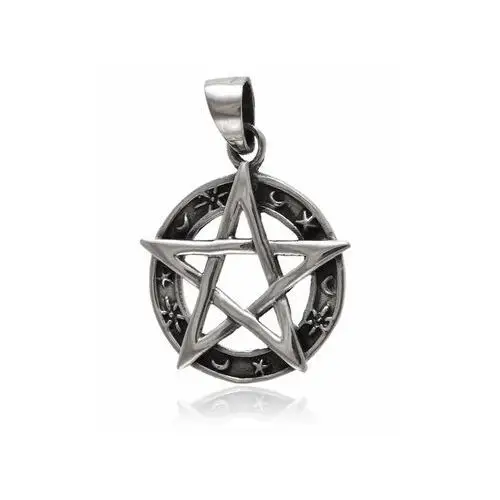 Oksydowany srebrny wisior wisiorek talizman amulet pentagram gwiazda srebro 925, kolor szary
