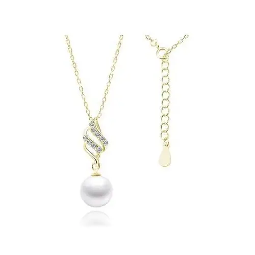 Pozłacany srebrny naszyjnik gwiazd celebrytka perła perełka biała cyrkonia srebro 925 Z1834NG_W