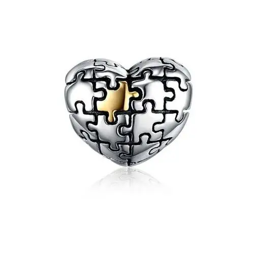 Rodowany pozłacany srebrny charms do pandora serce serduszko puzzle heart srebro 925 SY031, kolor szary