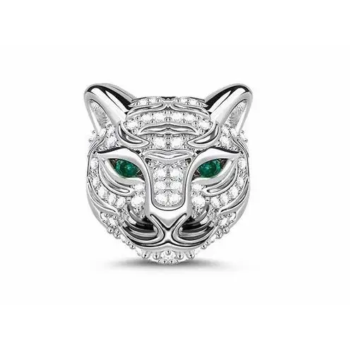Rodowany srebrny charms do pandora głowa kota cat kotek cyrkonie srebro 925 NEW196, kolor szary