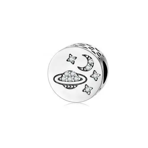 Rodowany srebrny charms do pandora gwieździste niebo kosmos Saturn cyrkonie srebro 925 CHARM249